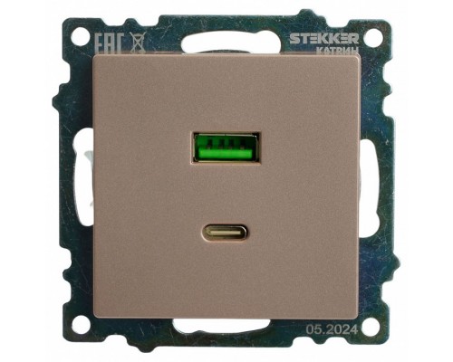 Розетка 2хUSB type A и C без рамки Stekker Катрин 50056