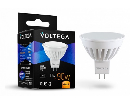 Лампа светодиодная Voltega Ceramics GU5.3 10Вт 2800K Лампа светодиодная Voltega Ceramics GU5.3 10Вт 2800K