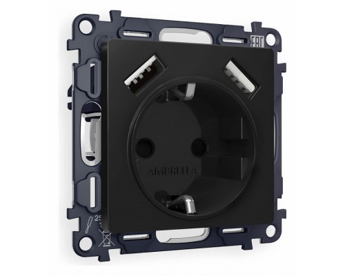Розетка с заземлением и со шторкой и 2хUSB type A, без рамки Ambrella Volt Quant MA809010