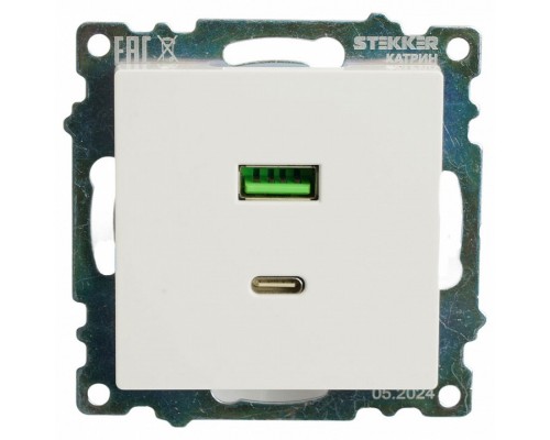 Розетка 2хUSB type A и C без рамки Stekker Катрин 50051