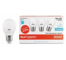 Набор из 3 ламп светодиодных Gauss LED Elementary E27 7Вт 4100K 53227T