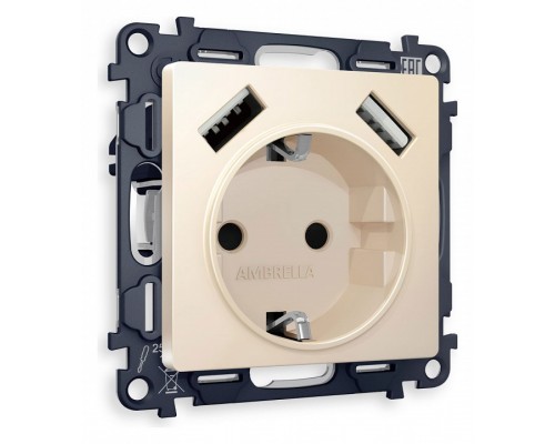 Розетка с заземлением и со шторкой и 2хUSB type A, без рамки Ambrella Volt Quant MA329010