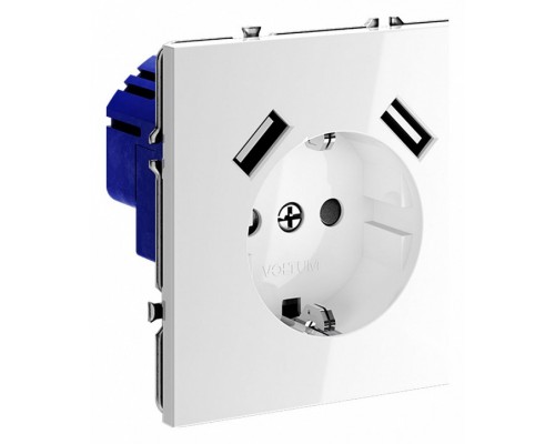 Розетка с заземлением и со шторкой и 2хUSB type A, без рамки Voltum S70 VLS040401