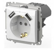 Розетка с заземлением и со шторкой и 2хUSB type A, без рамки Elbi Eleсtriс Zena Vega 609-015600-317
