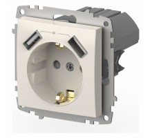 Розетка с заземлением и со шторкой и 2хUSB type A, без рамки Elbi Eleсtriс Zena Vega 609-010200-317