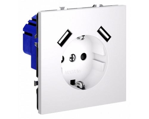 Розетка с заземлением и со шторкой и 2хUSB type A, без рамки Voltum S70 VLS040402