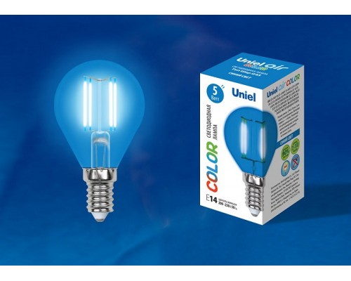 Лампа светодиодная Uniel Air Color E14 5Вт K LED-G45-5W/BLUE/E14 GLA02BL картон