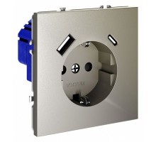 Розетка с заземлением и со шторкой и 2хUSB type A и C, без рамки Voltum S70 VLS040504
