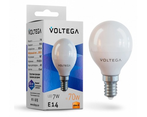 Лампа светодиодная Voltega Simple E14 7Вт 2800K Лампа светодиодная Voltega Simple E14 7Вт 2800K