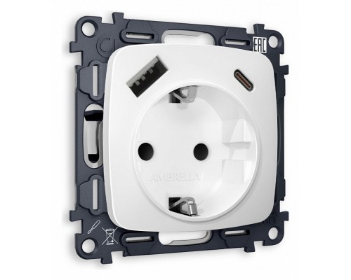 Розетка с заземлением и 2хUSB type A и C, без рамки Ambrella Volt Quant MO130010