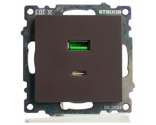Розетка 2хUSB type A и C без рамки Stekker Катрин 50057