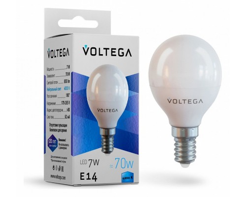 Лампа светодиодная Voltega Simple E14 7Вт 4000K Лампа светодиодная Voltega Simple E14 7Вт 4000K
