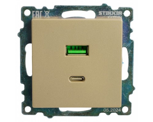 Розетка 2хUSB type A и C без рамки Stekker Катрин 50053