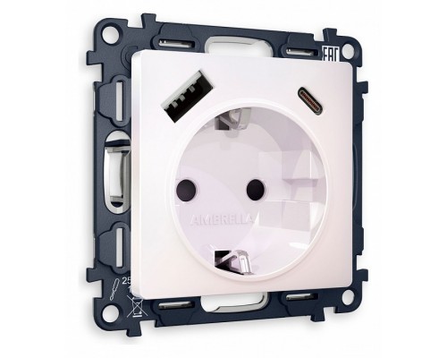 Розетка с заземлением и 2хUSB type A и C, без рамки Ambrella Volt Quant MA210010