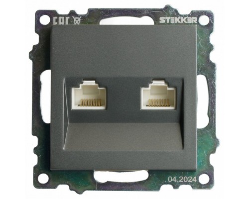 Розетка двойная Ethernet RJ-45 без рамки Stekker Катрин 50008 Розетка двойная Ethernet RJ-45 без рамки Stekker Катрин 50008