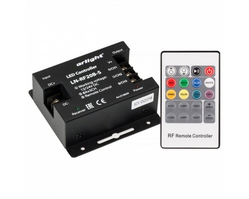 Контроллер-регулятор цвета RGB с пультом ДУ Arlight LN-RF20 LN-RF20B-S (12-24V, 288-576W, ПДУ 20кн) Контроллер-регулятор цвета RGB с пультом ДУ Arlight LN-RF20 LN-RF20B-S (12-24V, 288-576W, ПДУ 20кн)