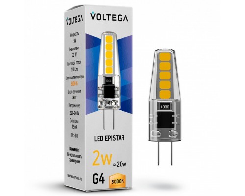 Лампа светодиодная Voltega Capsule G4 G4 2Вт 3000K 7260 Лампа светодиодная Voltega Capsule G4 G4 2Вт 3000K 7260