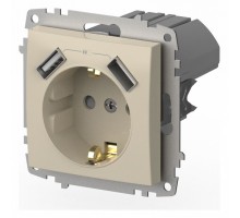Розетка с заземлением и со шторкой и 2хUSB type A, без рамки Elbi Eleсtriс Zena Vega 609-010300-317