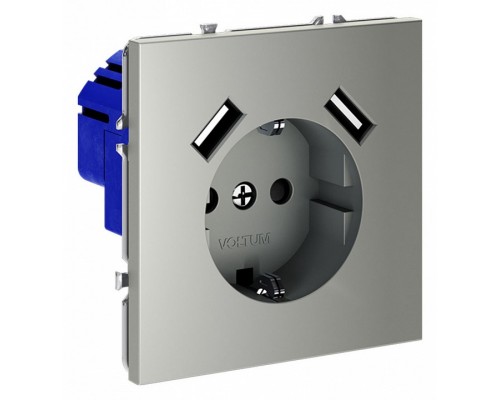 Розетка с заземлением и со шторкой и 2хUSB type A, без рамки Voltum S70 VLS040405