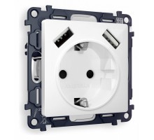 Розетка с заземлением и со шторкой и 2хUSB type A, без рамки Ambrella Volt Quant MA109010