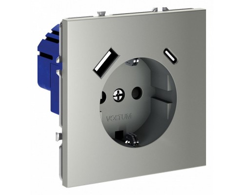 Розетка с заземлением и со шторкой и 2хUSB type A и C, без рамки Voltum S70 VLS040505