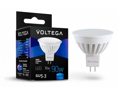 Лампа светодиодная Voltega Ceramics GU5.3 10Вт 4000K Лампа светодиодная Voltega Ceramics GU5.3 10Вт 4000K