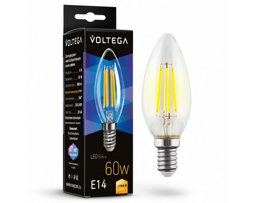 Лампа светодиодная Voltega Candle 6W E14 6Вт 2700K 7197 Лампа светодиодная Voltega Candle 6W E14 6Вт 2700K 7197